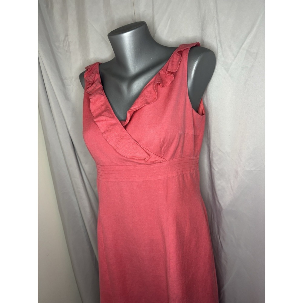 London Times Ruffled V-Neck Salmon Color Dress Sz 10 Y2K 90's Romantic Fit & Fla